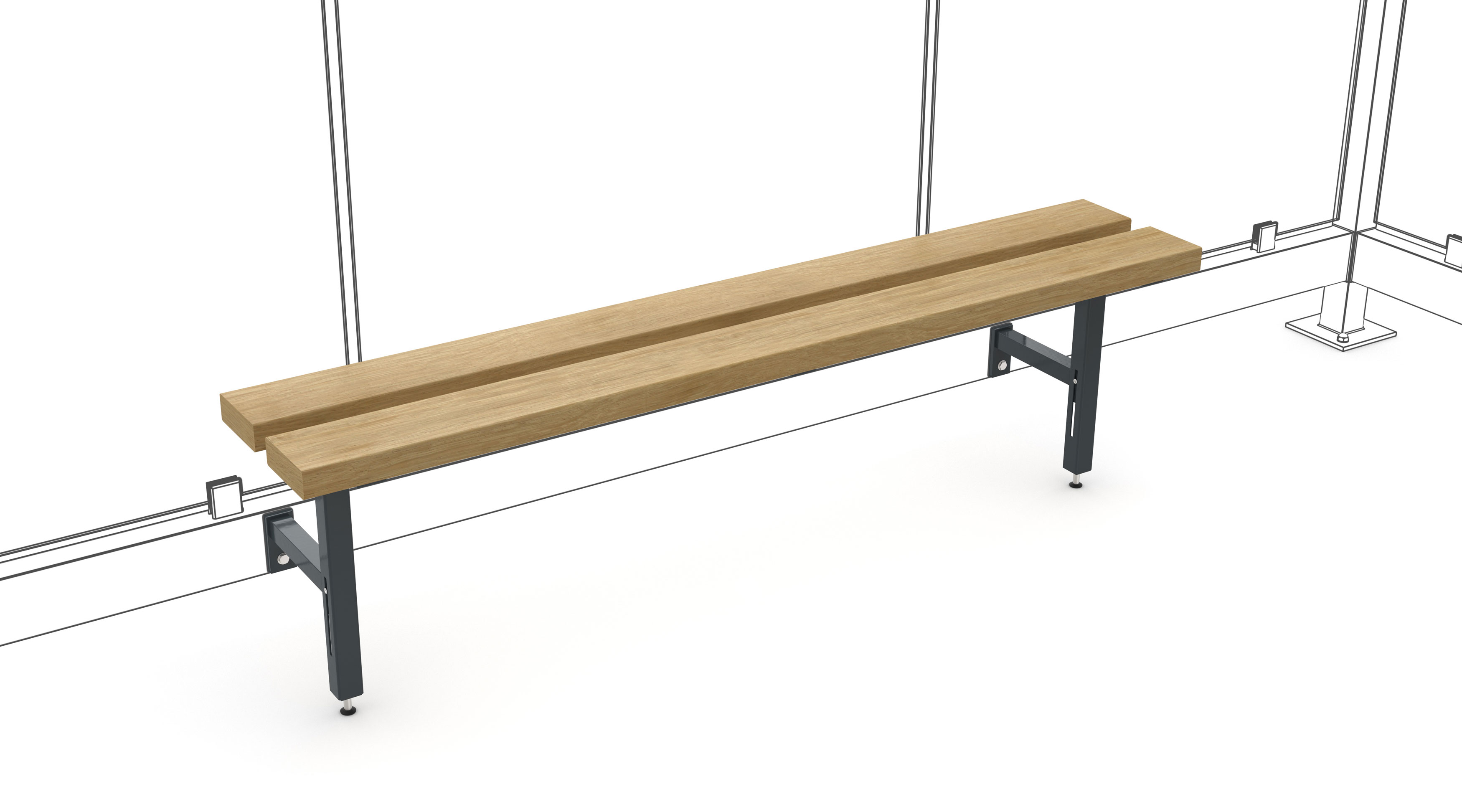 WSM Überdachung Design-Sitzbank RelaxNature II - 2 Sitzplätze PM - RAL 7016 Holzbank mit Stahlgestell pulverbeschichtet anthrazitgrau | 1500 mm Länge - ortsfest zur Pfostenmontage (WSM-123000100) Bild-01