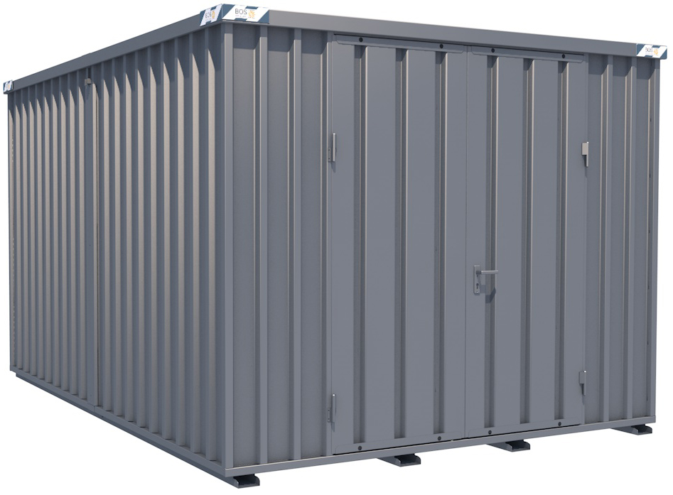 BOS Container Combination 3100 x 4200 x 2445 mm - 2-flügelige Tür auf 3 m Seite Lagercontainer mit Tür 1750 x 2235 mm - Materialcontainer 3x4 m Serie SCC2400+ unmontiert (BOS-SCC2400-3x4-LZ) Bild-01