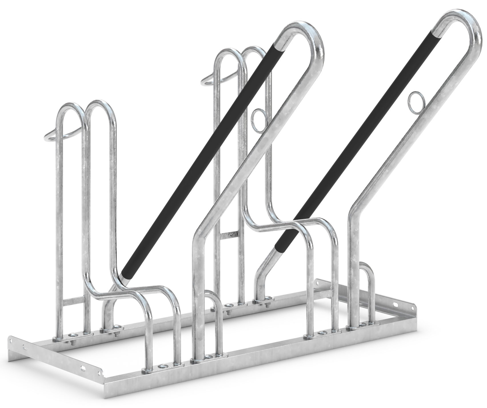 WSM Fahrradständer Anlehnbügel 4702 XBF Stahl - 2 Einstellplätze Anlehnparker mit Befestigungsösen einseitig befahrbar - Radabstand 500 mm - Bügelparker Stahl verzinkt  (WSM-105800147) Bild-01