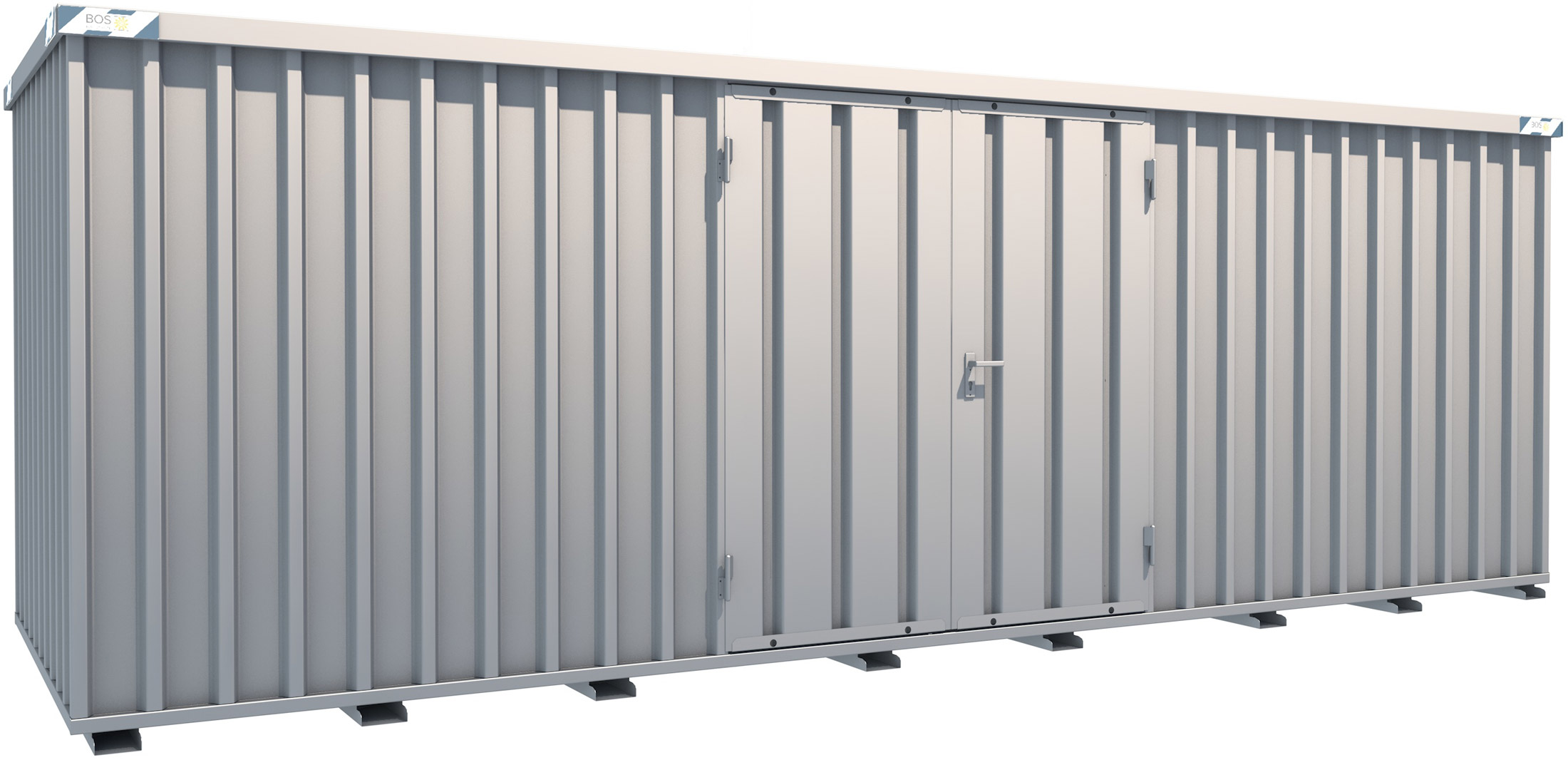 BOS Schnellbaucontainer 6100 x 2100 x 2100 mm - 2-flügelige Tür auf 6 m Seite Lagercontainer mit Tür 1750 x 1890 mm - Materialcontainer 6x2 m Serie SC3000+ unmontiert (BOS-SC3000-6x2-LZ) Bild-01