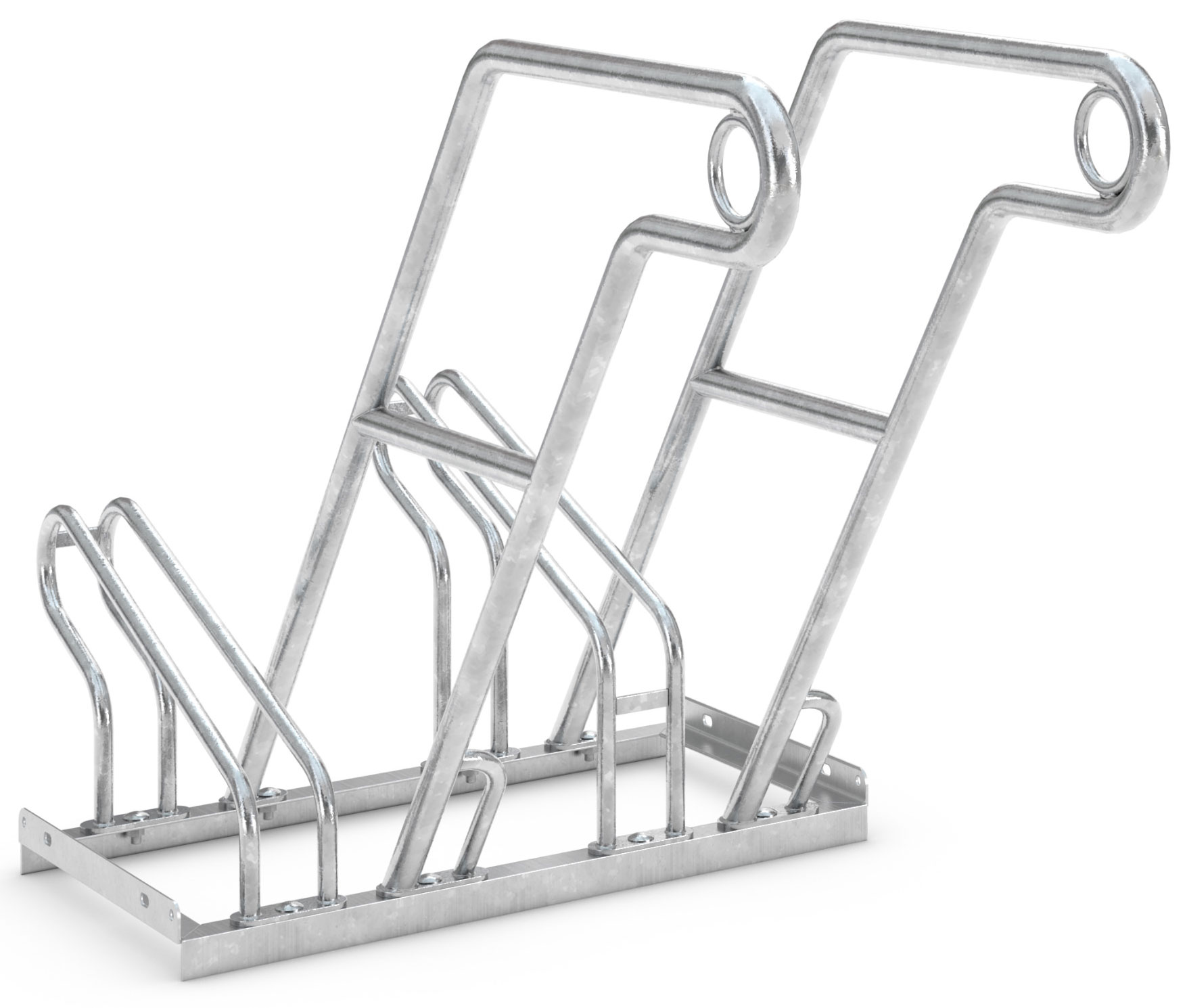 WSM Fahrradständer Anlehnbügel 2602 Stahl - 2 Einstellplätze Anlehnparker mit Befestigungsösen einseitig befahrbar schmal - Radabstand 350 mm - Bügelparker Stahl verzinkt  (WSM-105700111) Bild-01