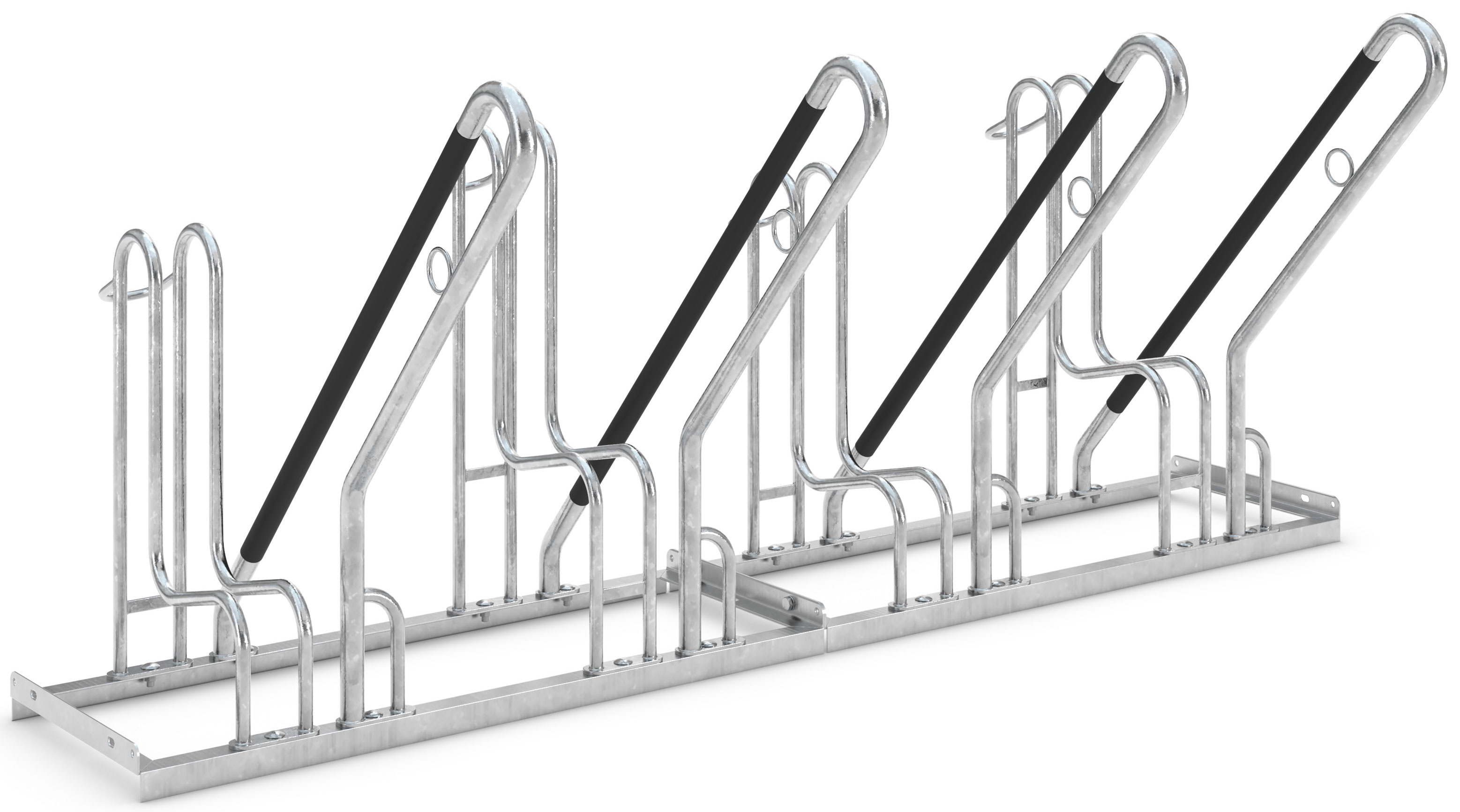 WSM Fahrradständer Anlehnbügel 4704 XBF Stahl - 4 Einstellplätze Anlehnparker mit Befestigungsösen einseitig befahrbar - Radabstand 500 mm - Bügelparker Stahl verzinkt  (WSM-105800148) Bild-01