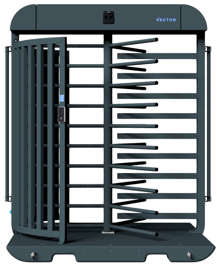 Schake Vector V-Turnstile tiefschwarz - elektromechanisch - lokale beidseitige Zutrittskontrolle - Bauzaunmodul Drehkreuz mobil zur Geländesicherung - RAL 9002 pulverbeschichtet - Bedienung elektromechanisch mit lokaler Zutrittskontrolle (SK-VPDR21SBB0039