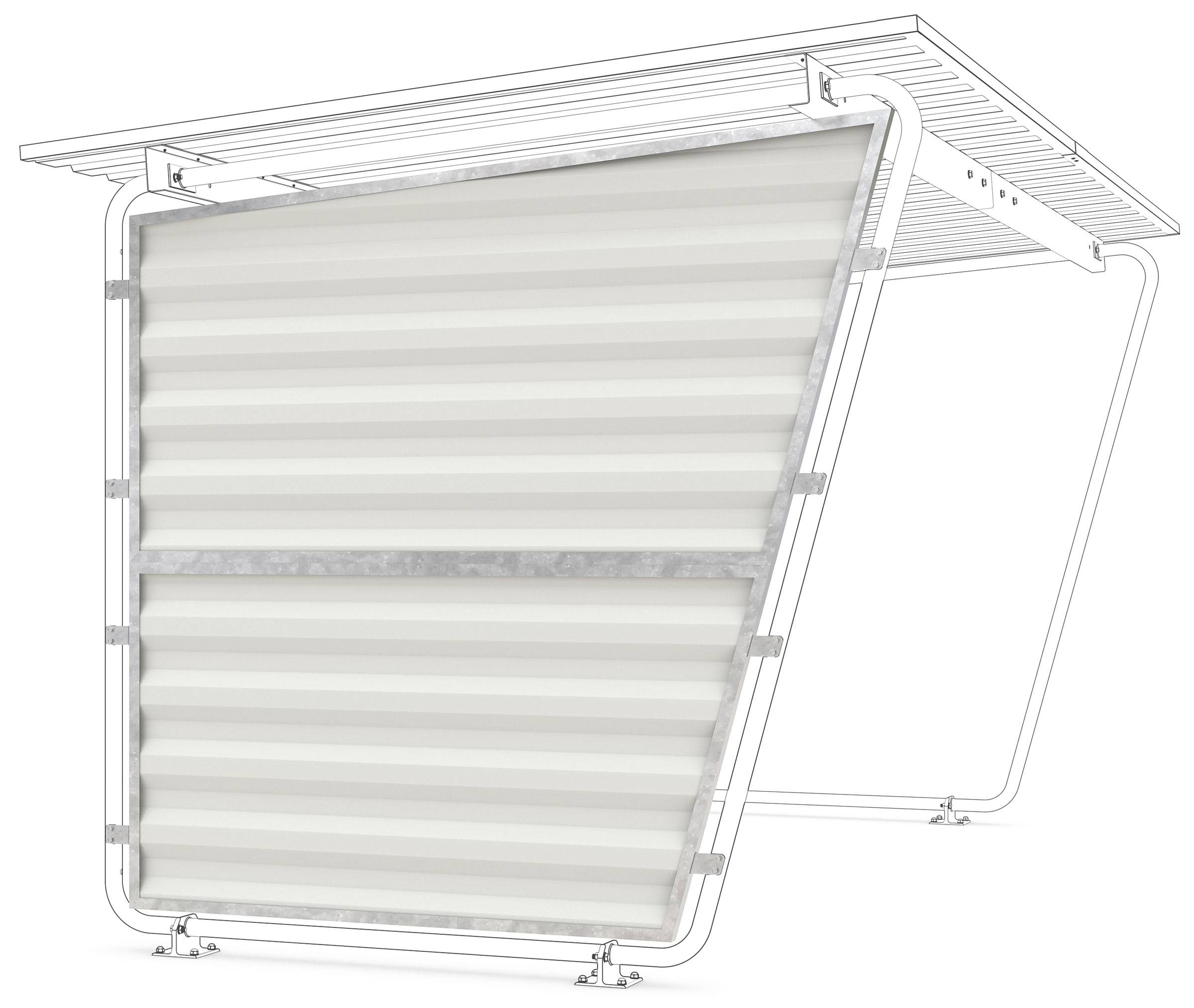 WSM Überdachung Siegen einseitig - S16-S19 Seitenwand RAL 9002 links Seitenwand für Unterstand Siegen einseitig S16 bis S19 aus Trapezblech grauweiß - links nutzbar (WSM-102001835) Bild-01