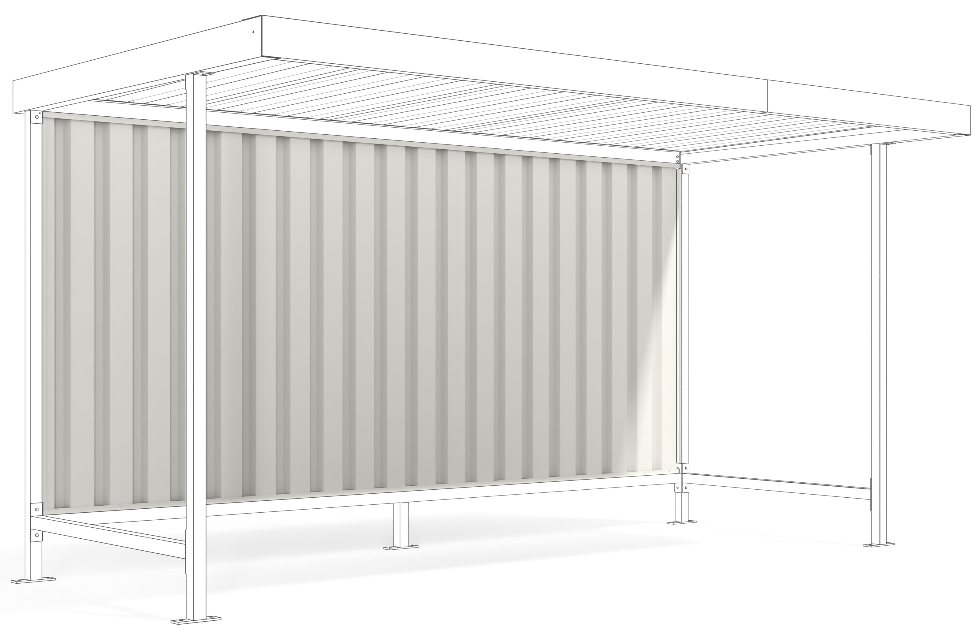 WSM Überdachung Leipzig einseitig - L14|L15 Rückwand - RAL 9002 Rückwand für Unterstand Leipzig einseitig L14 und L15 aus Trapezblech grauweiß mit Unterkonstruktion grauweiß (WSM-102000098) Bild-01