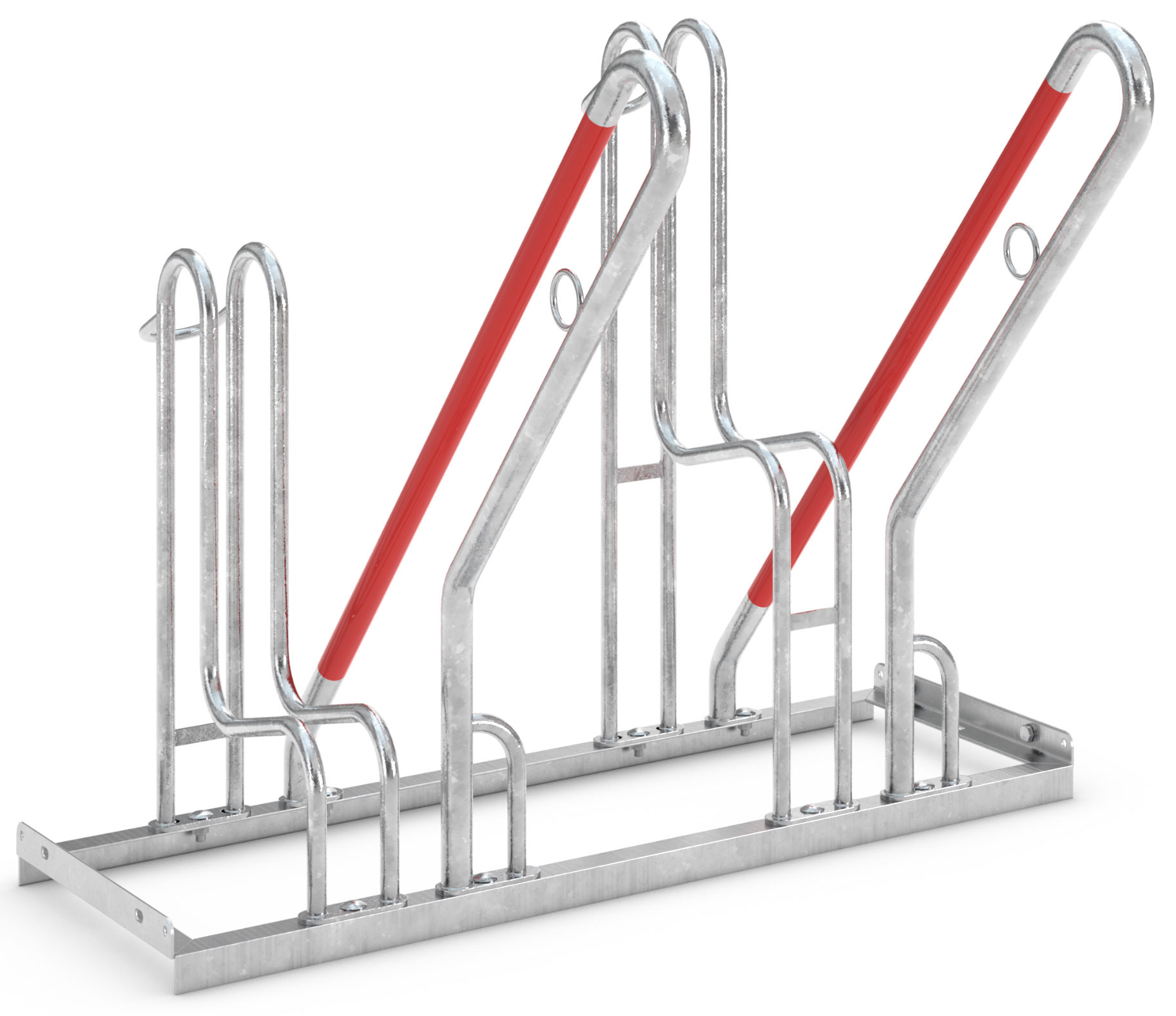 WSM Fahrradständer Anlehnbügel 4502 XBF Stahl - 2 Einstellplätze Anlehnparker mit Befestigungsösen einseitig befahrbar breit - Radabstand 500 mm - Bügelparker Stahl verzinkt  (WSM-105800088) Bild-01