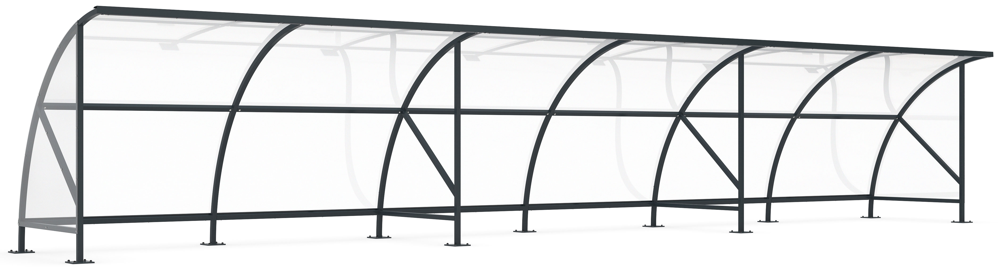 WSM Überdachung Bamberg - B 1|12 Bausatz - RAL 7016 Unterstand Stahl pulverbeschichtet anthrazitgrau mit Polycarbonat Bogendach - Fahrradüberdachung | Trainerunterstand zum Aufdübeln (WSM-102100417) Bild-01