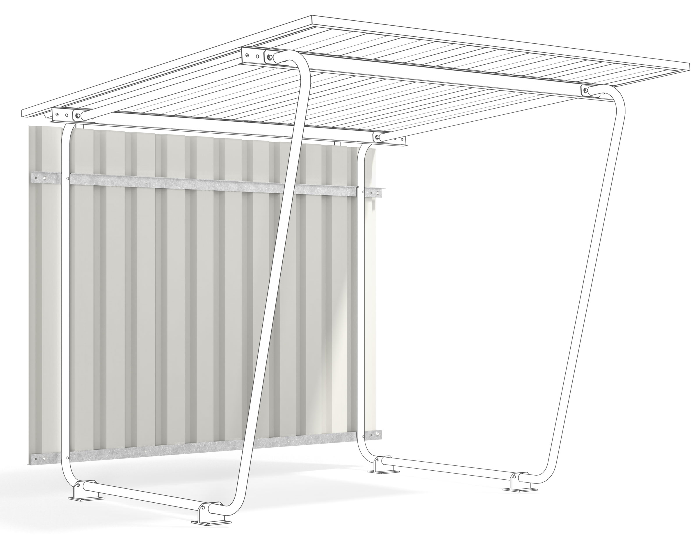 WSM Überdachung Siegen einseitig - S16 Rückwand RAL 9002 Rückwand für Unterstand Siegen einseitig S16 aus Trapezblech grauweiß mit Unterkonstruktion verzinkt (WSM-102001589) Bild-01