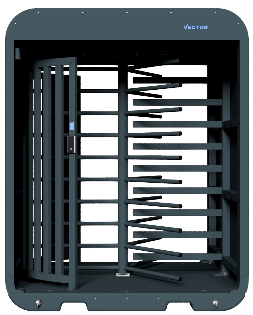 Schake Vector V-Turnstile-Guard tiefschwarz - elektromechanisch - lokale beidseitige Zutrittskontrolle - Bauzaunmodul Drehkreuztunnel mobil zur Geländesicherung - RAL 9002 pulverbeschichtet - Bedienung elektromechanisch mit lokaler Zutrittskontrolle (SK-V