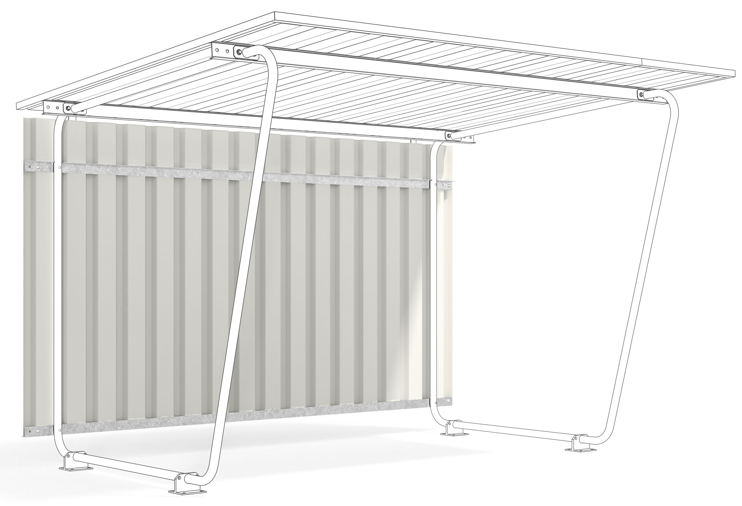 WSM Überdachung Siegen einseitig - S17 Rückwand RAL 9002 Rückwand für Unterstand Siegen einseitig S17 aus Trapezblech grauweiß mit Unterkonstruktion verzinkt (WSM-102001591) Bild-01