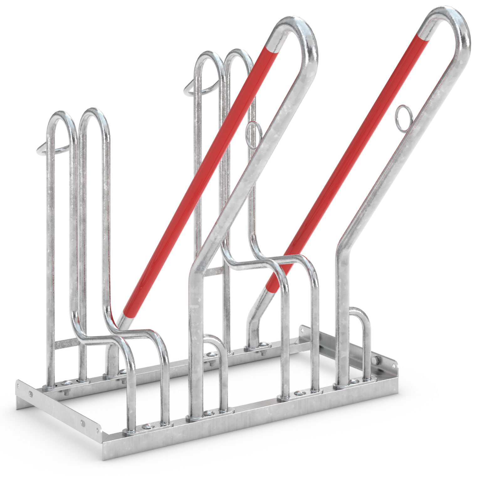 WSM Fahrradständer Anlehnbügel 4502 Stahl - 2 Einstellplätze Anlehnparker mit Befestigungsösen einseitig befahrbar schmal - Radabstand 350 mm - Bügelparker Stahl verzinkt  (WSM-105800057) Bild-01