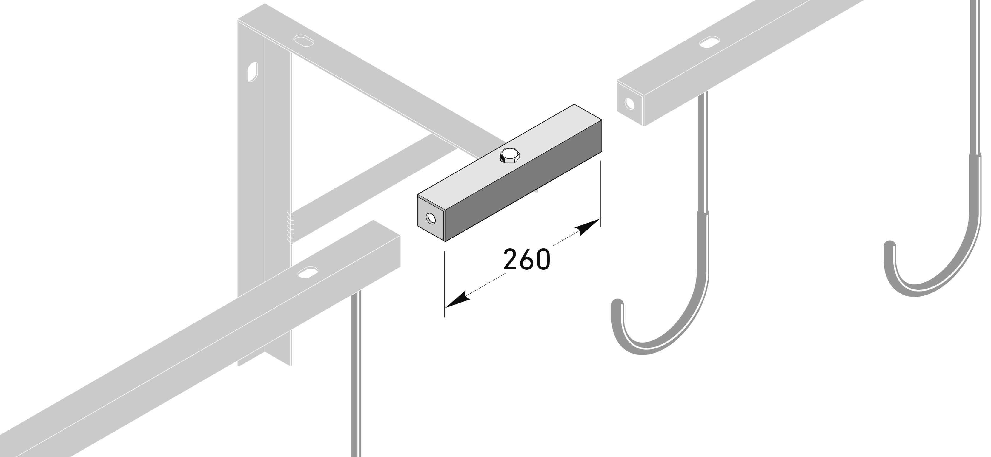 WSM Fahrradhalter Verbindungselement Stahl 260 mm Verbindungselement zum verbinden mehrerer Hängeparker 3800 (WSM-318000163) Bild-01