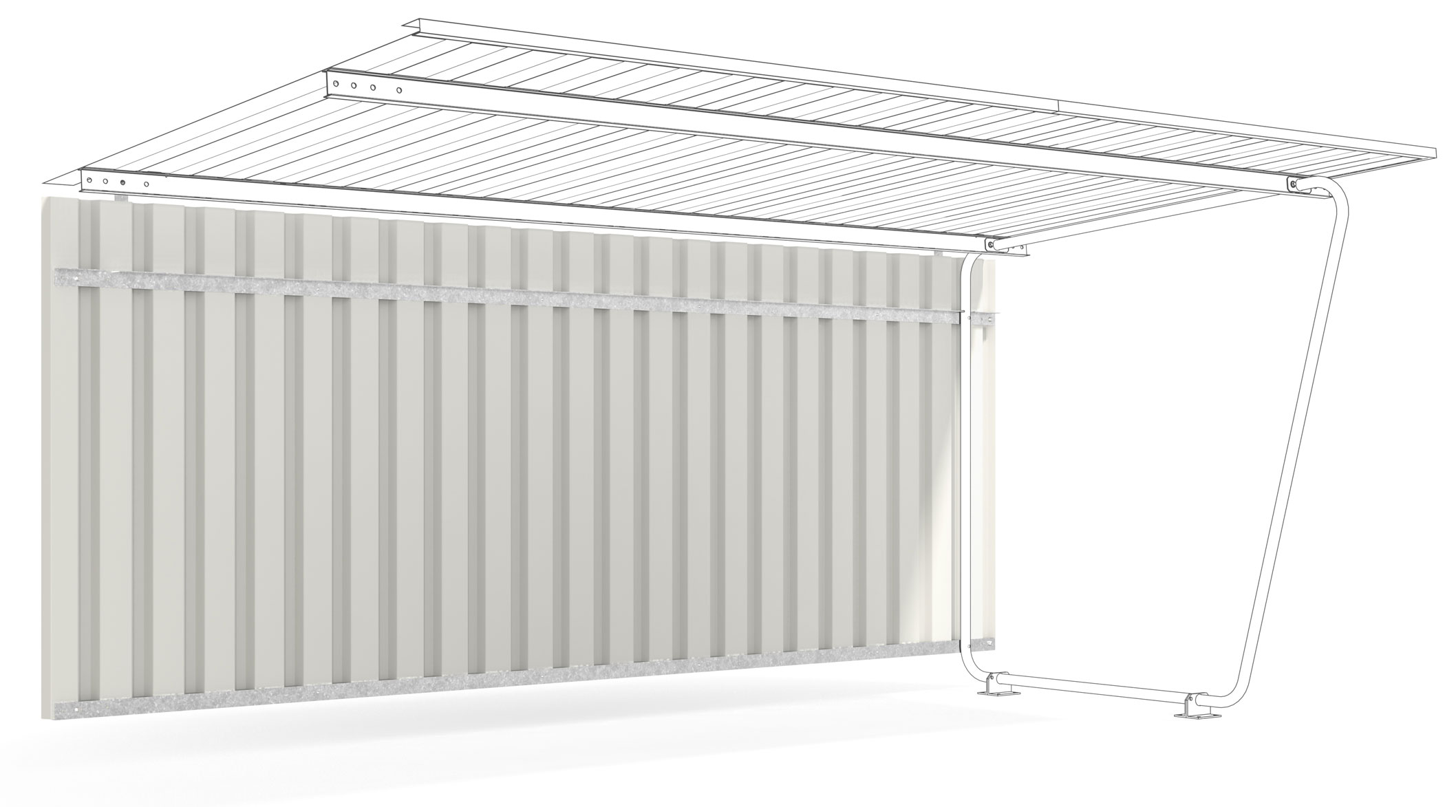 WSM Überdachung Siegen einseitig - S19 Rückwand RAL 9002 Rückwand für Unterstanderweiterung Siegen einseitig S19 aus Trapezblech grauweiß mit Unterkonstruktion verzinkt (WSM-102001546) Bild-01