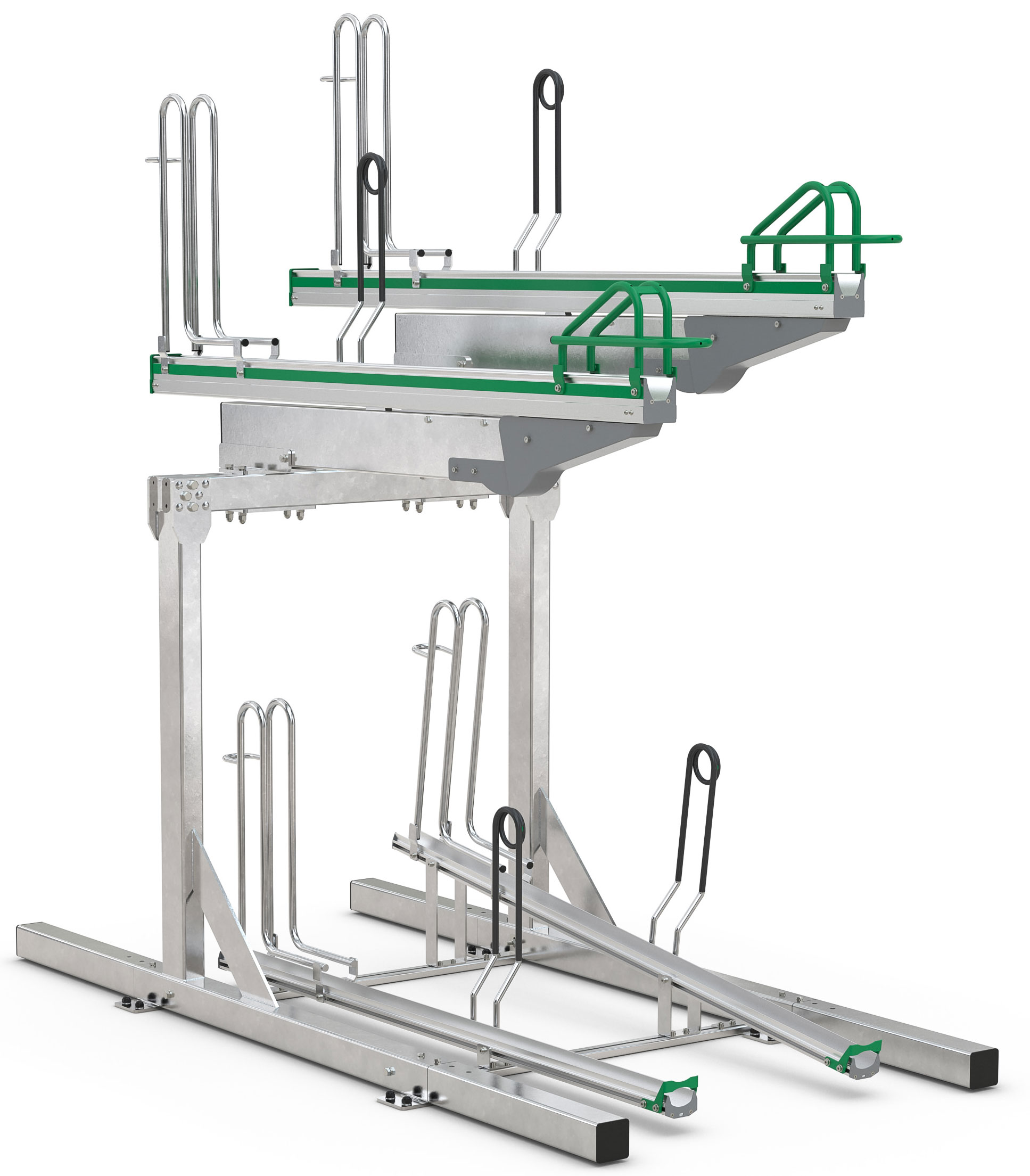 WSM Fahrradständer Doppelstockparker BikeHub Stahl - Premium 1|04 Doppelstockparksystem mit Hoch- und Tiefeinstellung einseitig befahrbar - Bügelparker Stahl verzinkt (WSM-105600053) Bild-01