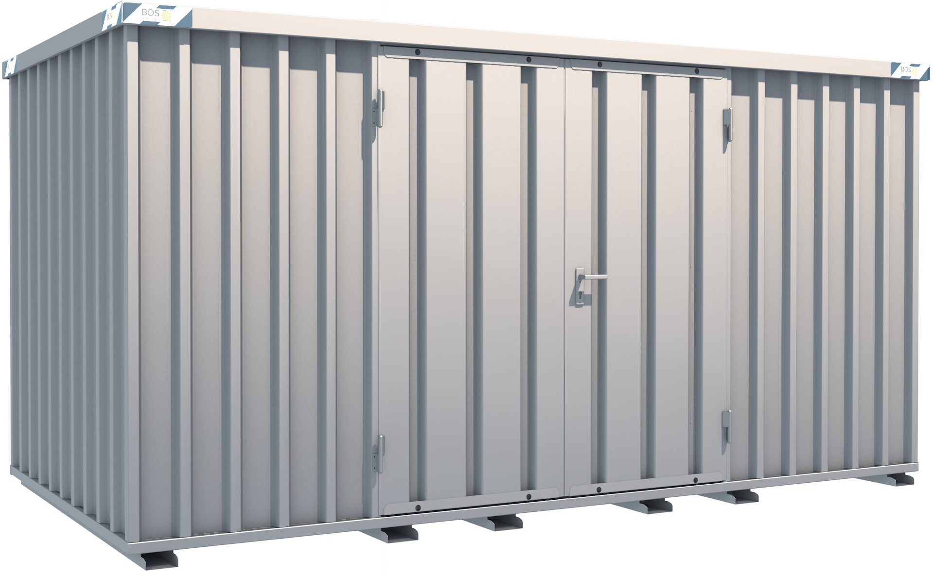 BOS Schnellbaucontainer 4100 x 2100 x 2100 mm - 2-flügelige Tür auf 4 m Seite Lagercontainer mit Tür 1750 x 1890 mm - Materialcontainer 4x2 m Serie SC3000+ unmontiert (BOS-SC3000-4x2-LZ) Bild-01