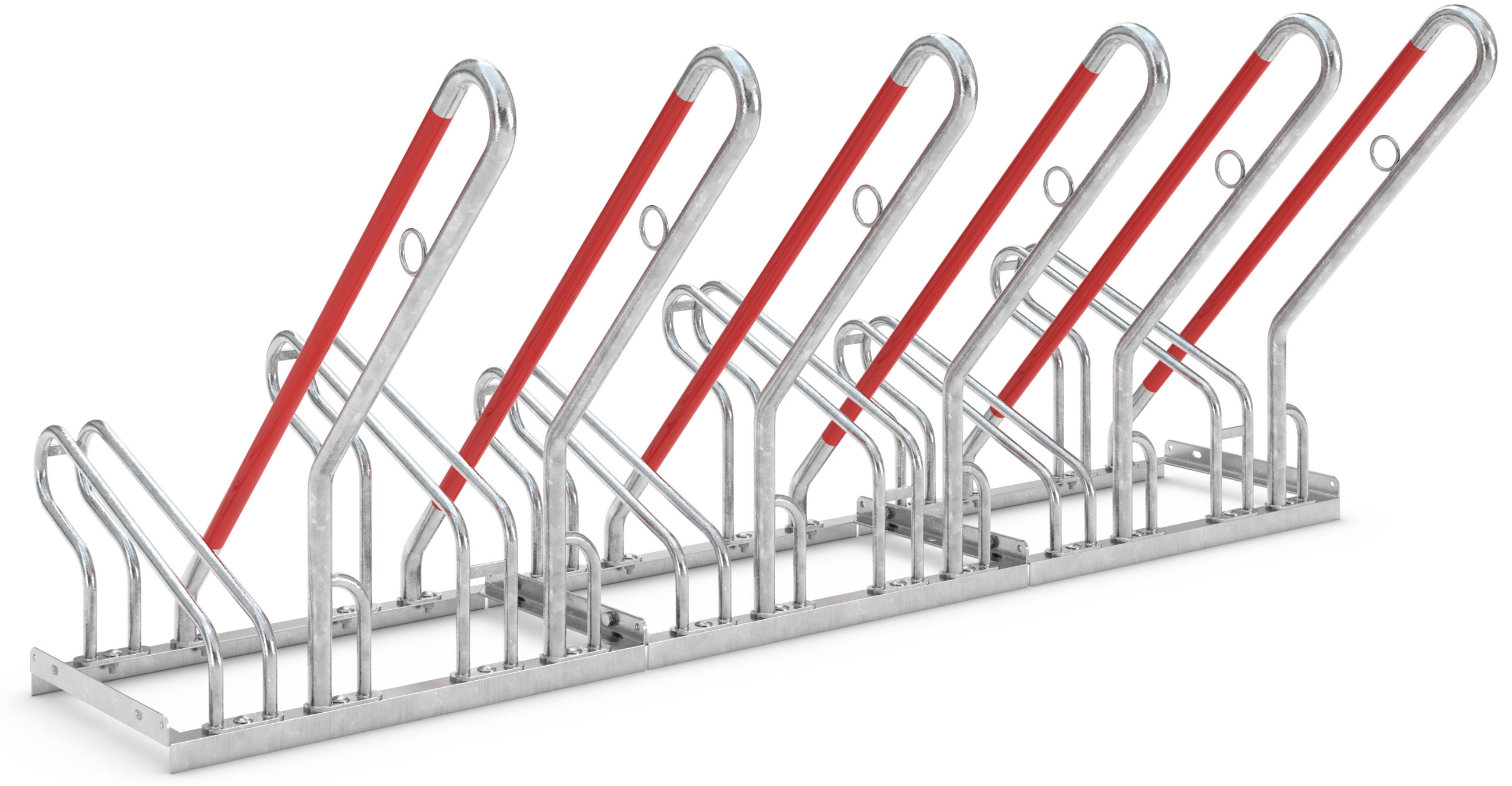 WSM Fahrradständer Anlehnbügel 2506 Stahl - 6 Einstellplätze Anlehnparker mit Befestigungsösen einseitig befahrbar schmal - Radabstand 350 mm - Bügelparker Stahl verzinkt  (WSM-105700101) Bild-01