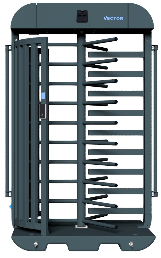 Schake Vector V-Turnstile-Compact tiefschwarz - elektromechanisch - lokale beidseitige Zutrittskontrolle - Bauzaunmodul Drehkreuztunnel mobil zur Geländesicherung - RAL 9002 pulverbeschichtet - Bedienung elektromechanisch mit lokaler Zutrittskontrolle (SK