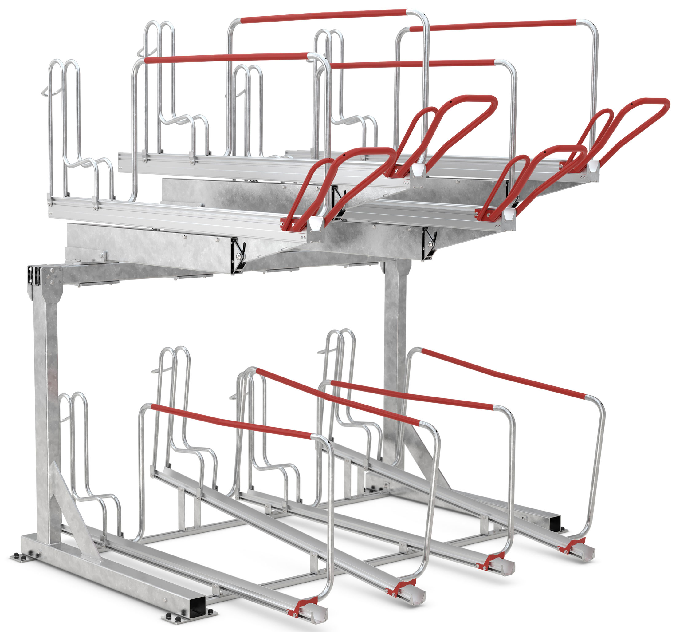 WSM Fahrradständer Doppelstockparker BikeHub Stahl - Economy 1|08 Doppelstockparksystem mit Hoch- und Tiefeinstellung einseitig befahrbar - Bügelparker Stahl verzinkt (WSM-105600043) Bild-01