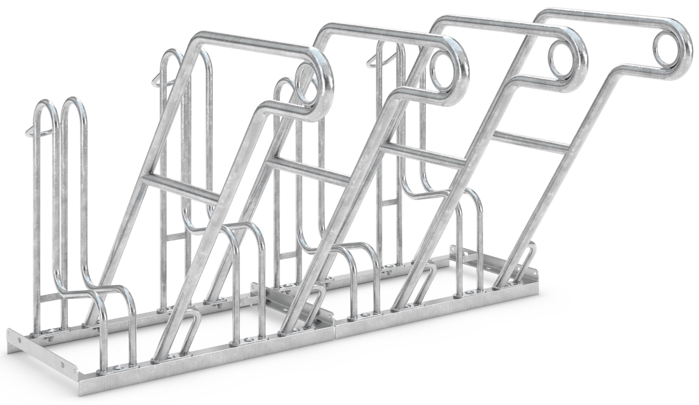 WSM Fahrradständer Anlehnbügel 4604 Stahl - 4 Einstellplätze Anlehnparker mit Befestigungsösen einseitig befahrbar schmal - Radabstand 350 mm - Bügelparker Stahl verzinkt  (WSM-105800066) Bild-01