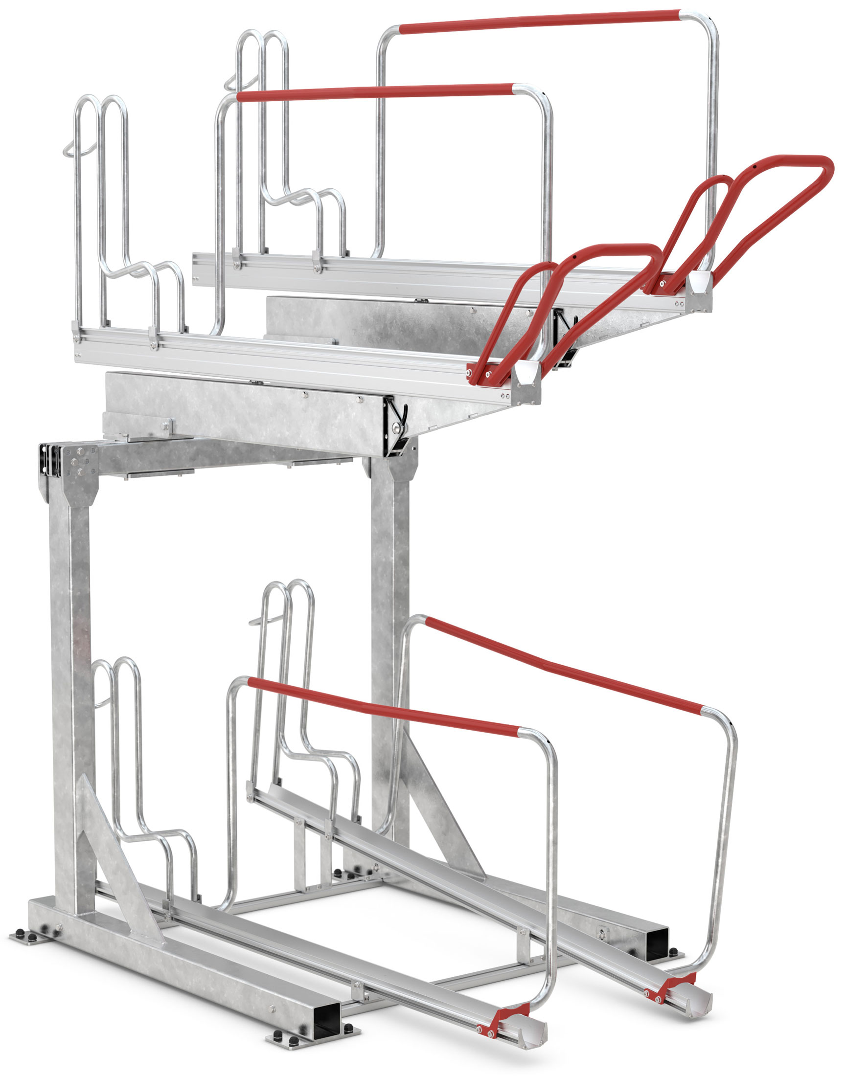 WSM Fahrradständer Doppelstockparker BikeHub Stahl - Economy 1|04 Doppelstockparksystem mit Hoch- und Tiefeinstellung einseitig befahrbar - Bügelparker Stahl verzinkt (WSM-105600041) Bild-01